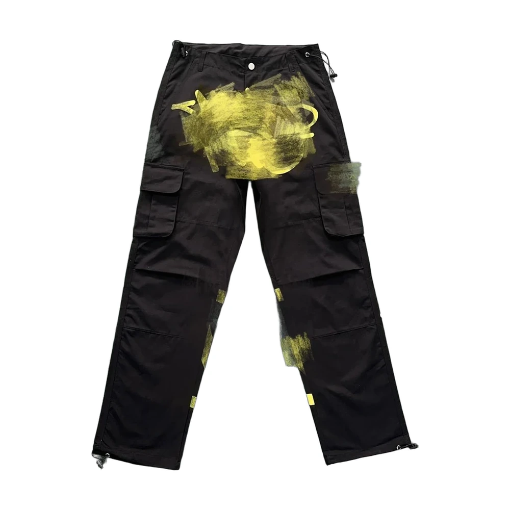 Black Yellow Graffiti Print Cargo Pants