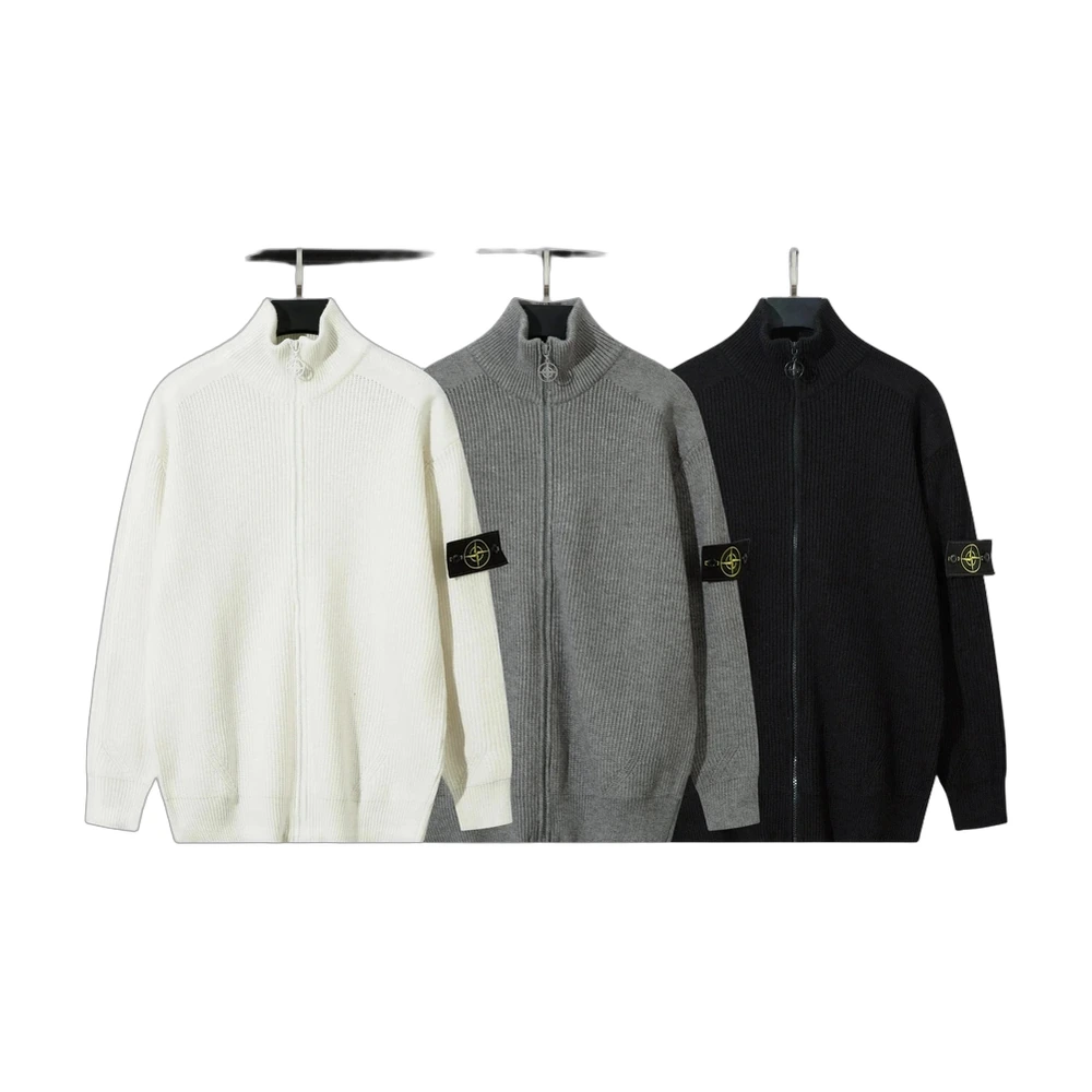 Stone Island Zip-Up Ribbed Knit Cardigan