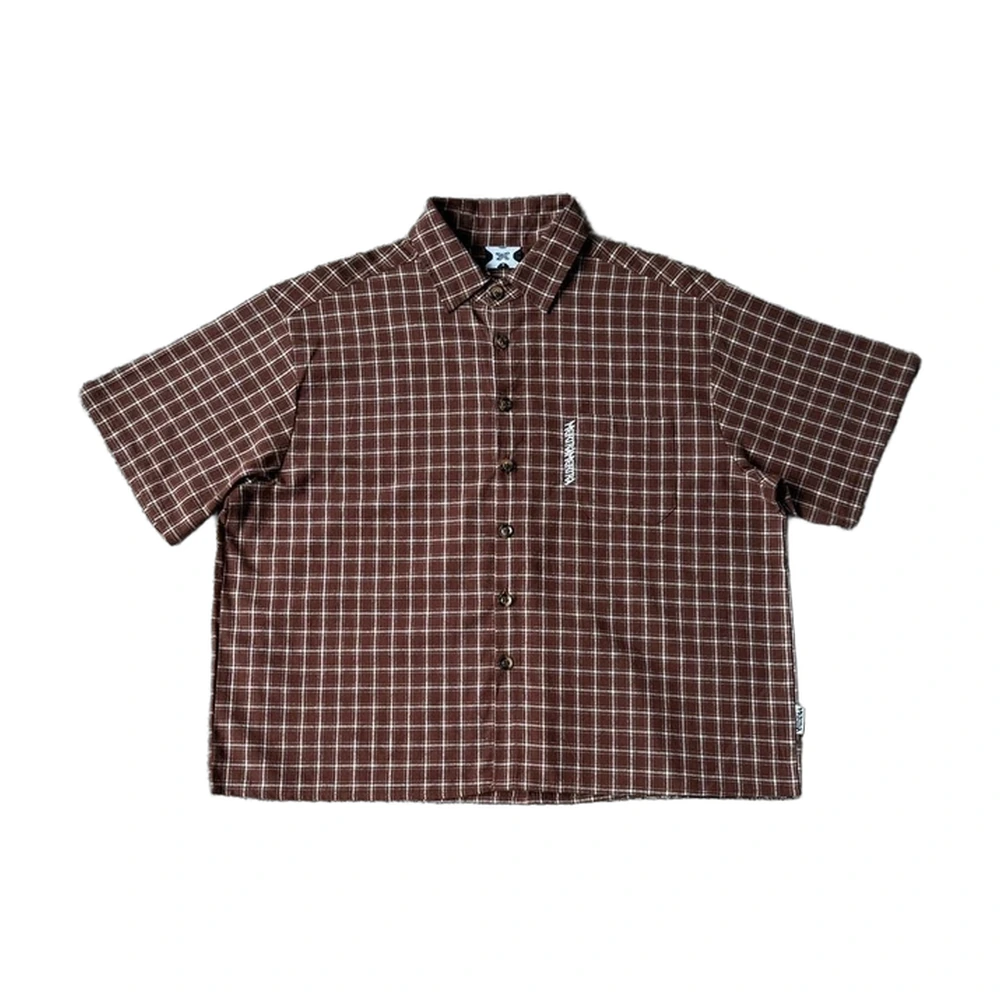 Brown Plaid Short-Sleeve Shirt