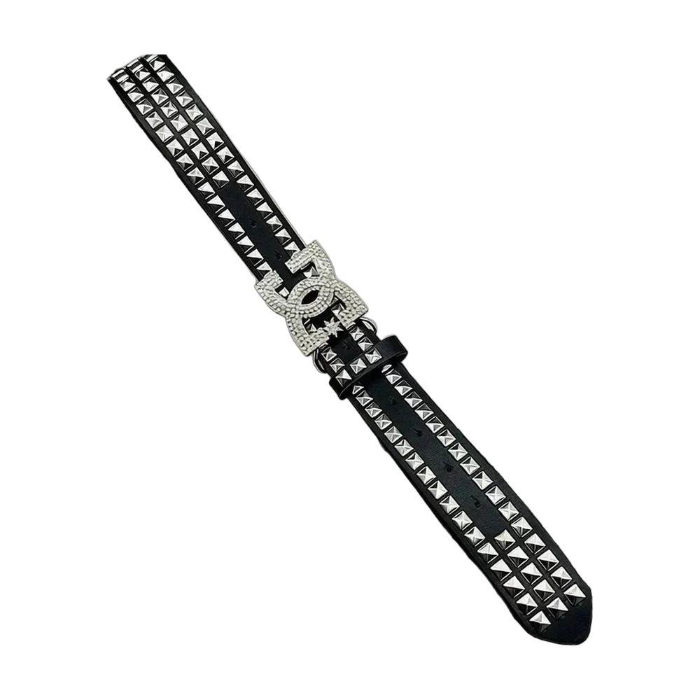 Chanel CC Buckle Studded Rhinestone Belt Black