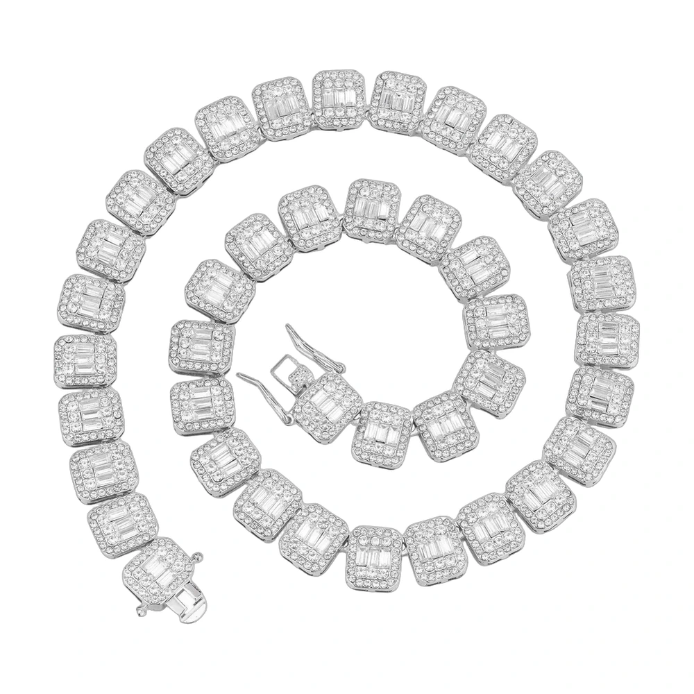 Iced Out Baguette Cluster Tennis Chain Necklace