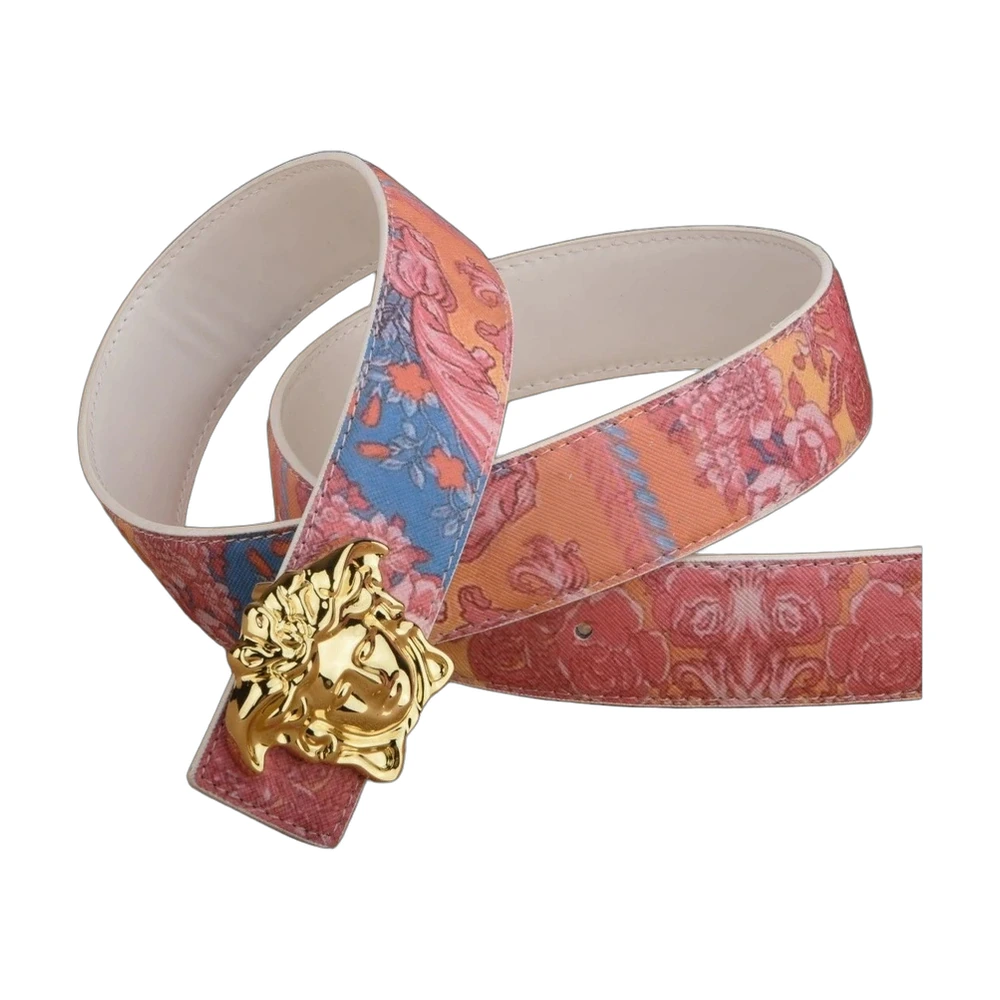 Versace Medusa Floral Print Leather Belt