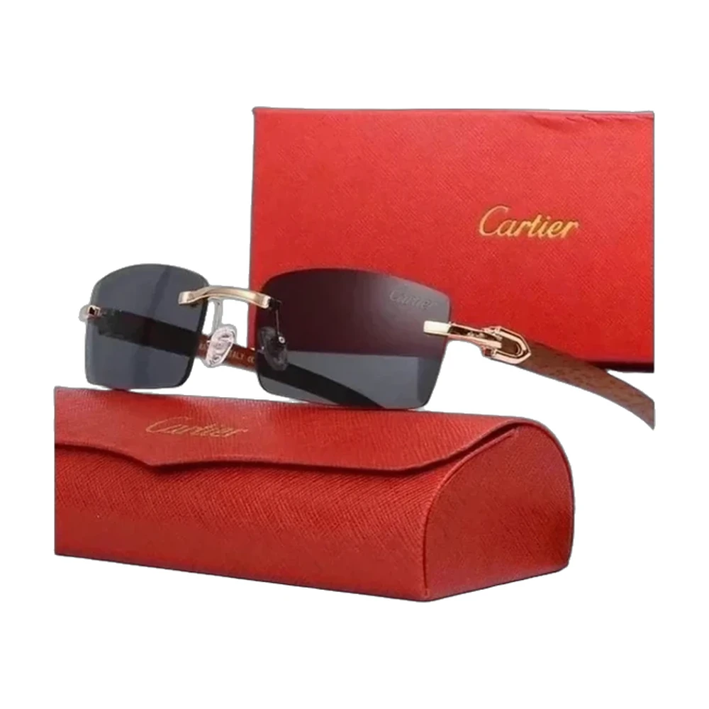 Cartier Rimless Wood Arm Sunglasses