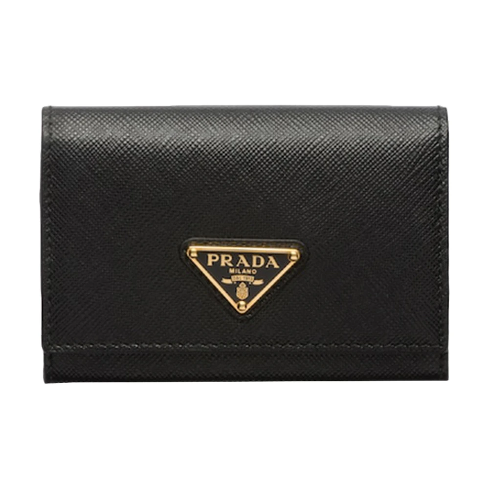 Prada Saffiano Card Holder Black Gold Triangle