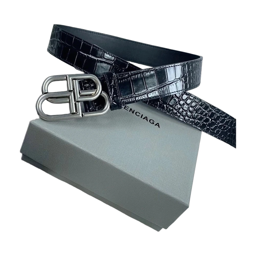 Balenciaga BB Buckle Croc-Embossed Belt