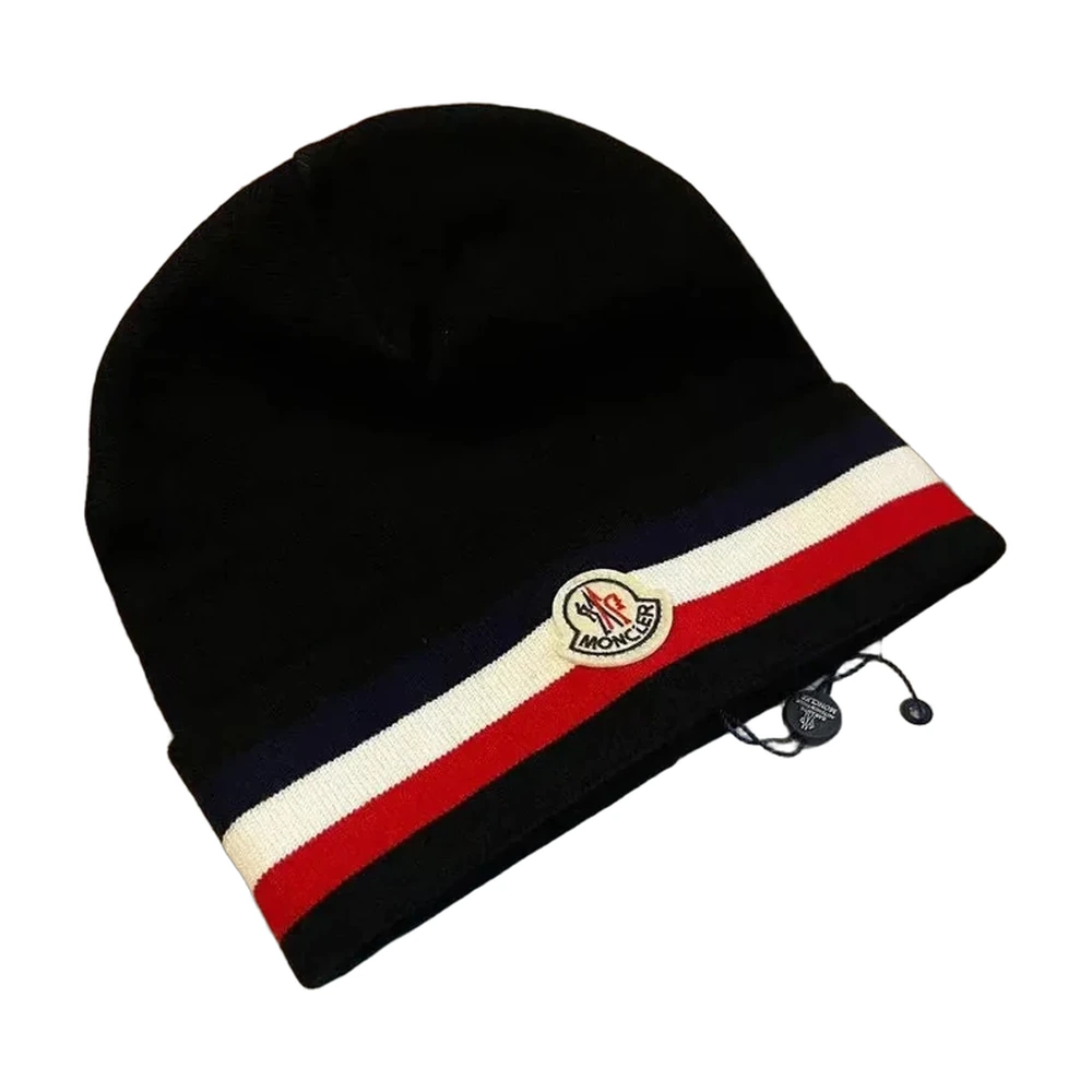 Moncler Tricolor Stripe Beanie Black