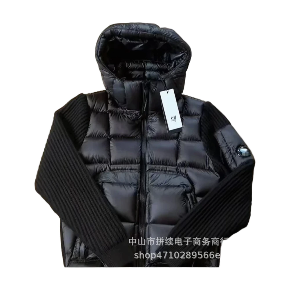 C.P. Company Hybrid Knit-Sleeve Hooded Down Jacket (Black)