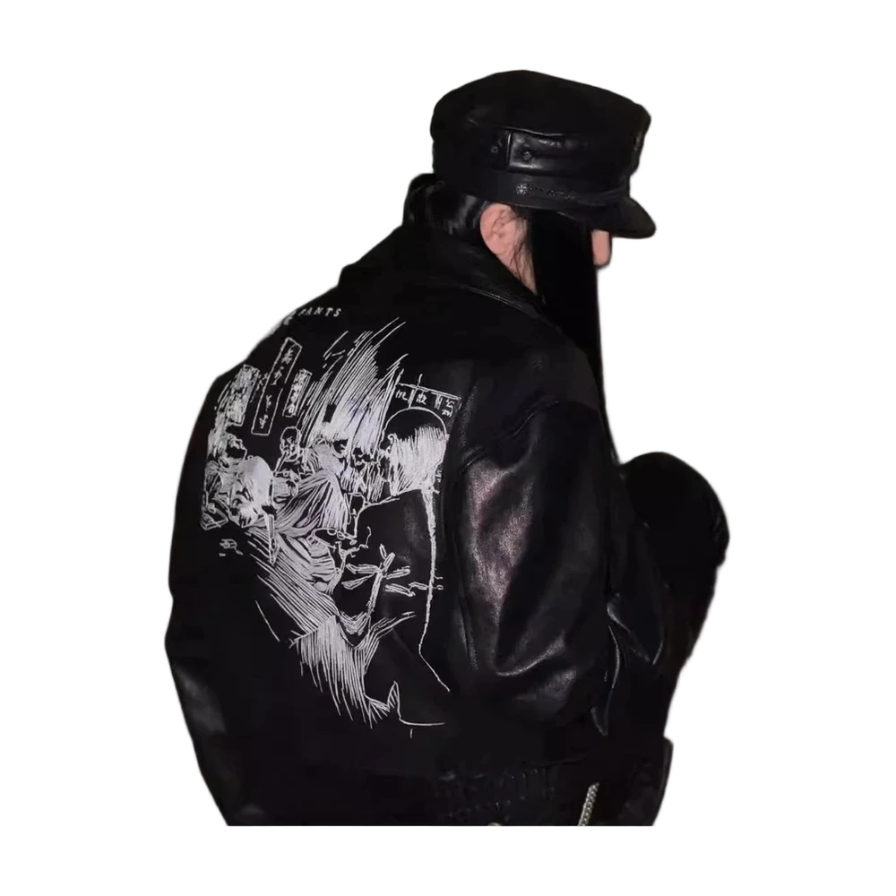 Graphic Print Faux Leather Jacket