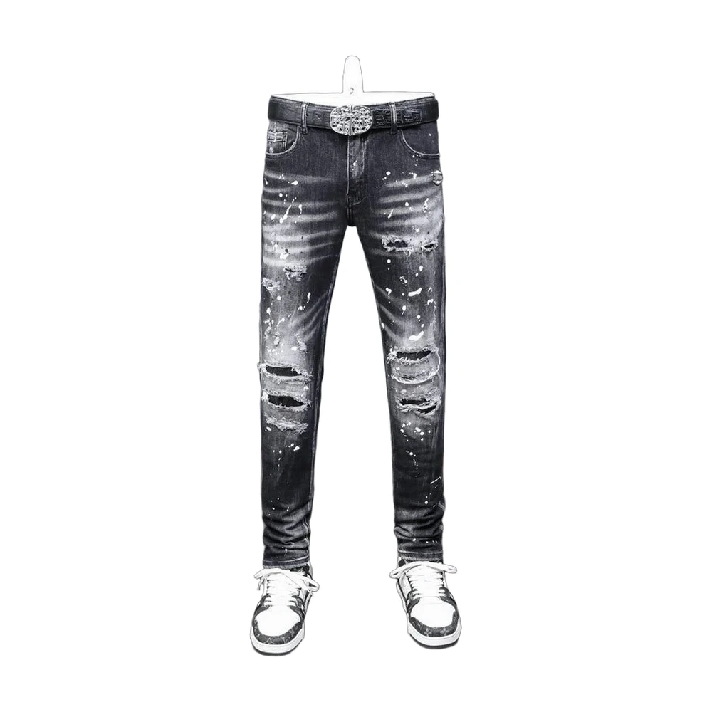 Distressed Paint-Splatter Skinny Jeans