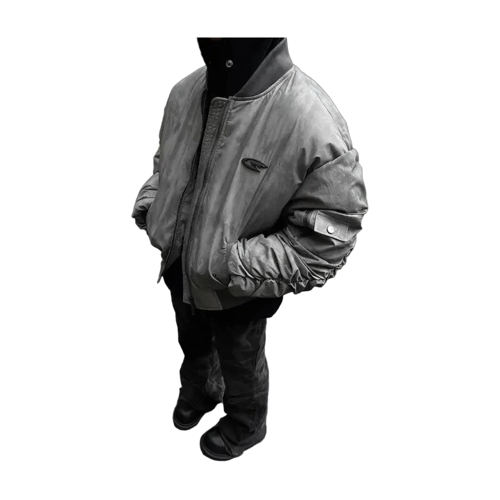 Washed Distressed Oversized Bomber Jacket