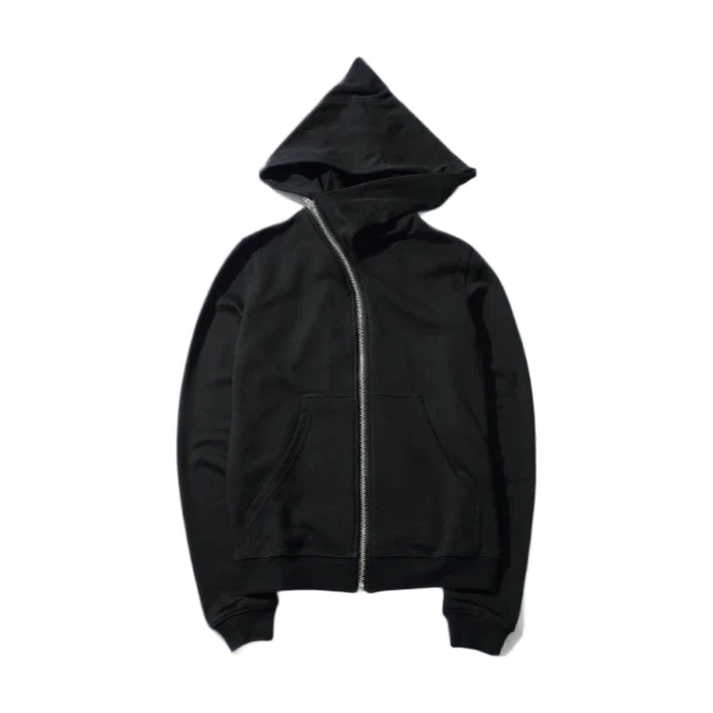 Asymmetric-Zip Pointed Hood Hoodie