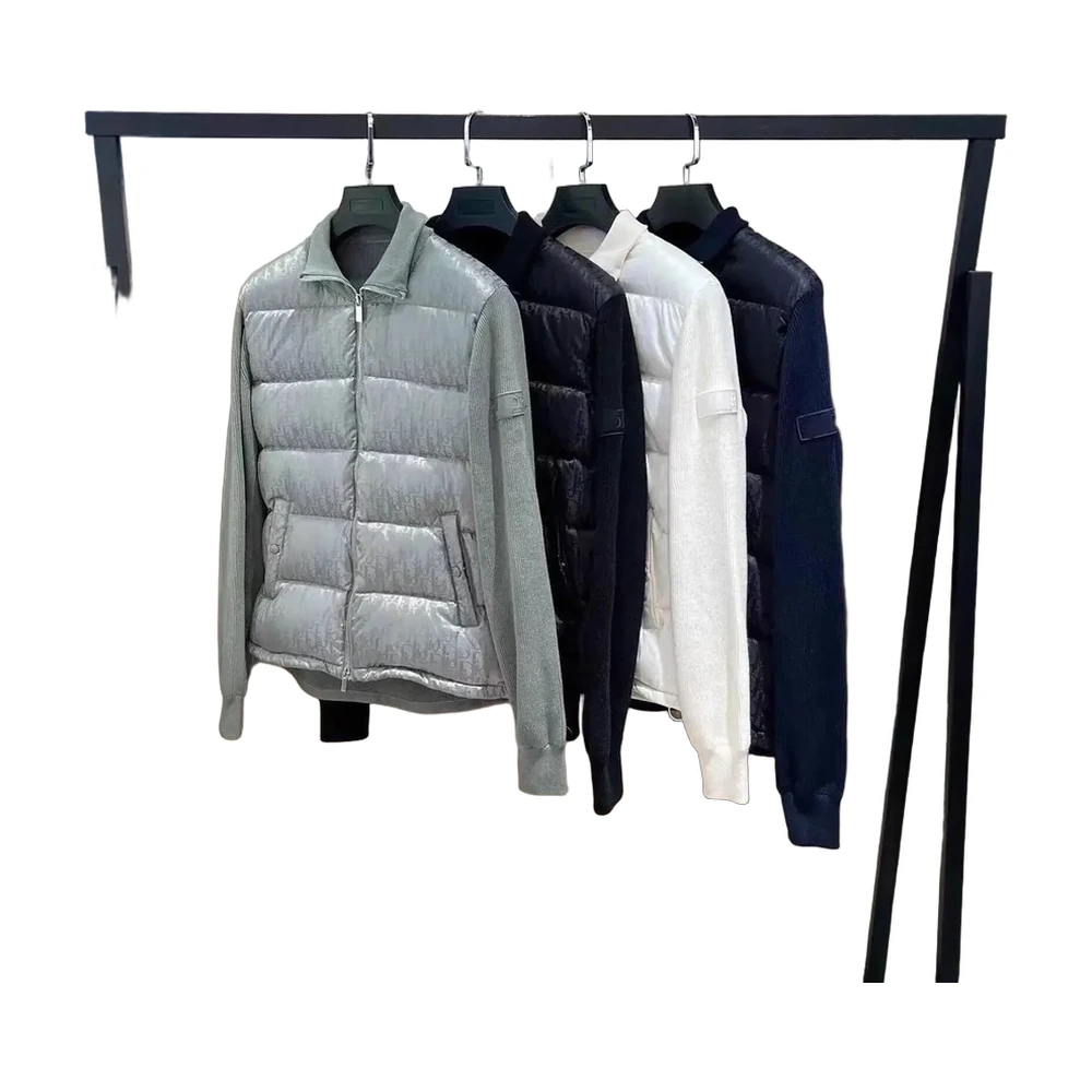 Dior Oblique Knit-Sleeve Padded Down Jacket