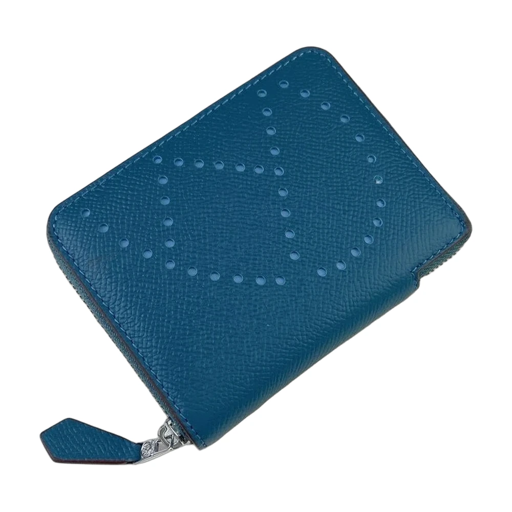 Hermès Evelyne Perforated Zip Coin Purse Blue