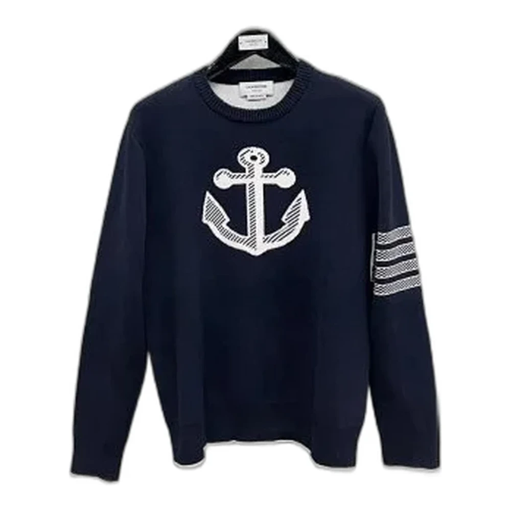 Thom Browne 4-Bar Anchor Wool Crewneck Sweater