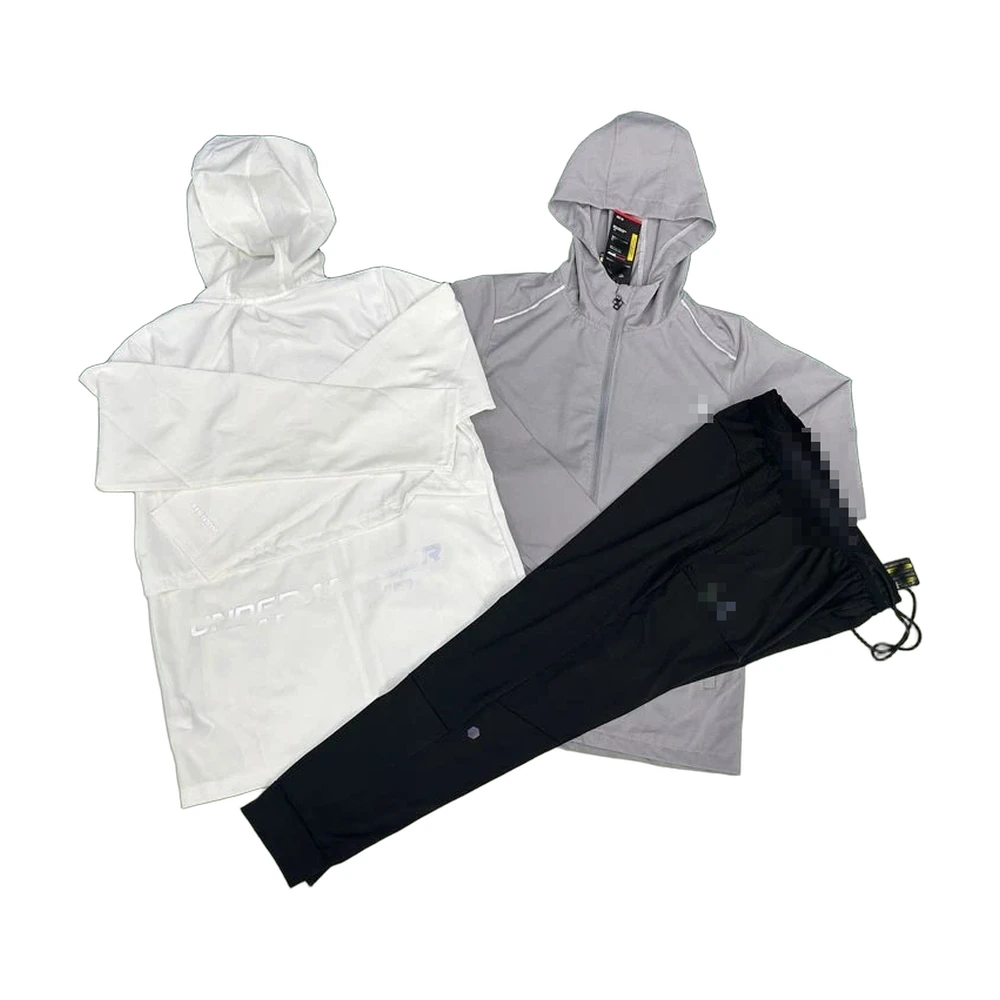 Ice Silk Hooded Jacket and Pants Tracksuit Set
