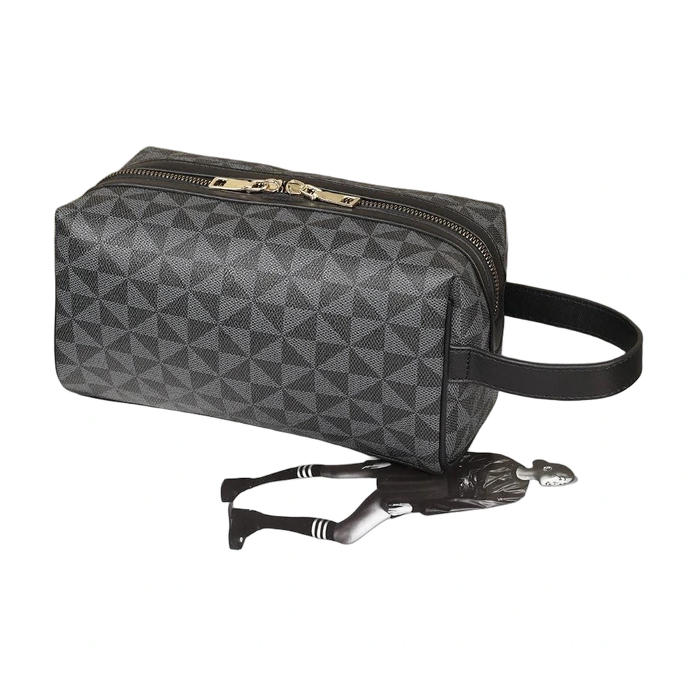 Monogram Print Men's Wristlet Toiletry Pouch (Grey/Black)