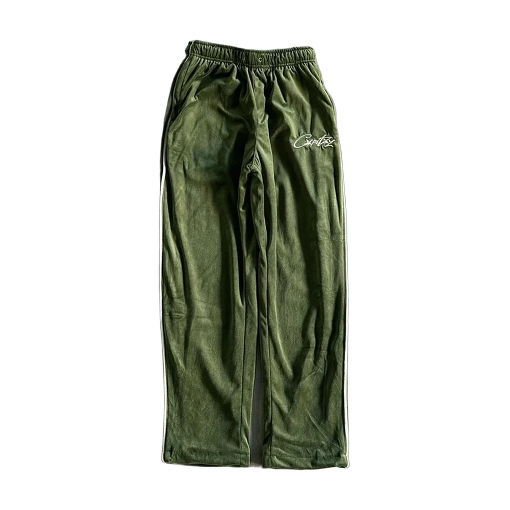 Olive Green Velour Track Pants