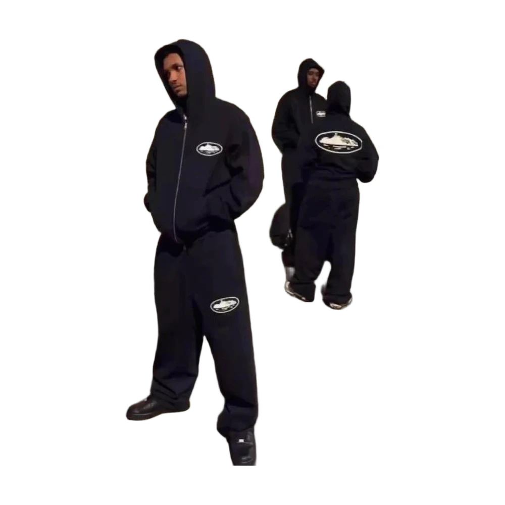 Corteiz Alcatraz Zip Hoodie Tracksuit (Black)