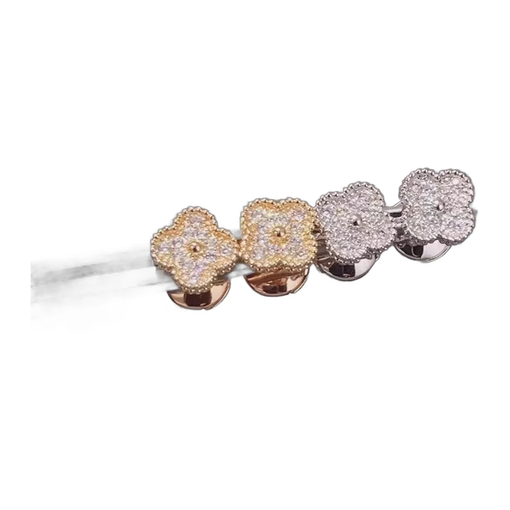 Van Cleef & Arpels Pave Zircon Clover Stud Earrings