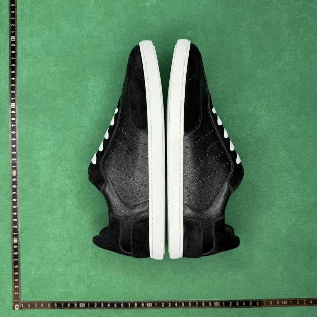 Black Leather Low Court Sneaker White Sole