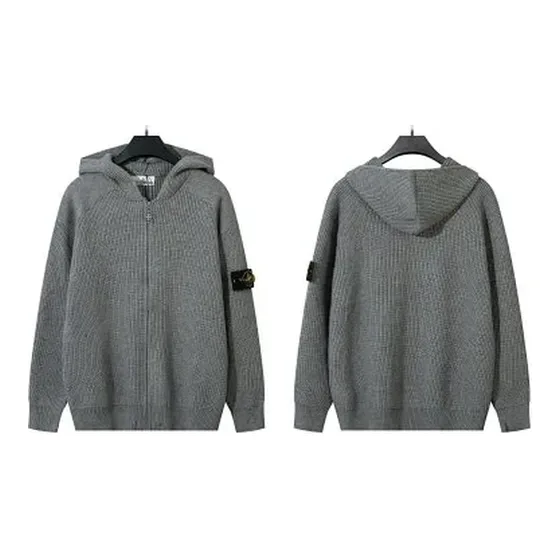 Stone Island Ribbed Knit Full-Zip Hooded Cardigan