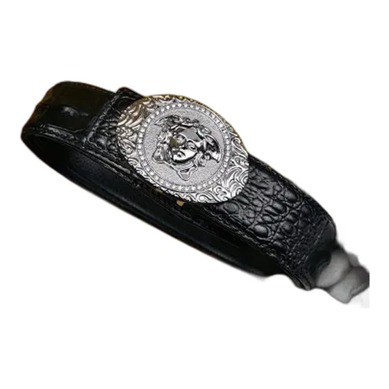 Versace Medusa Croc-Embossed Leather Belt