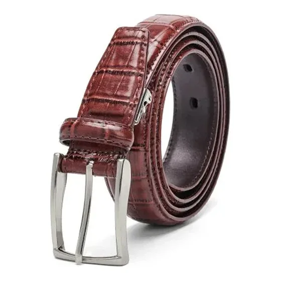 Crocodile-Embossed Leather Belt