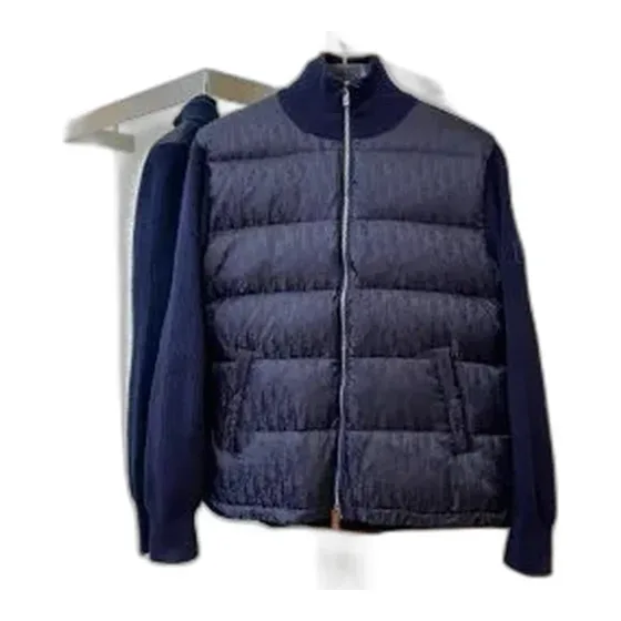 Dior Oblique Knit-Sleeve Padded Down Jacket