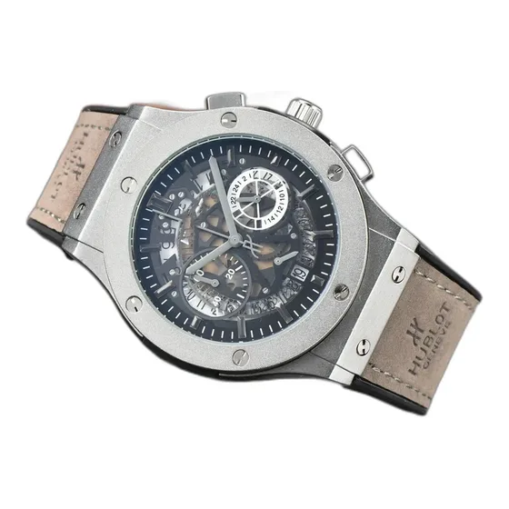 Hublot Skeleton Chronograph Leather Strap Watch